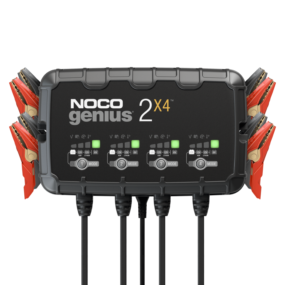NOCO Genius 2x4 - czterokrotnie 6V/12V ładowarka baterii (odpowiednia również do akumulatorów litowo -jonowych) NOCO Genius 2x4 - czterokrotnie 6V/12V ładowarka baterii (odpowiednia również do akumulatorów litowo -jonowych)